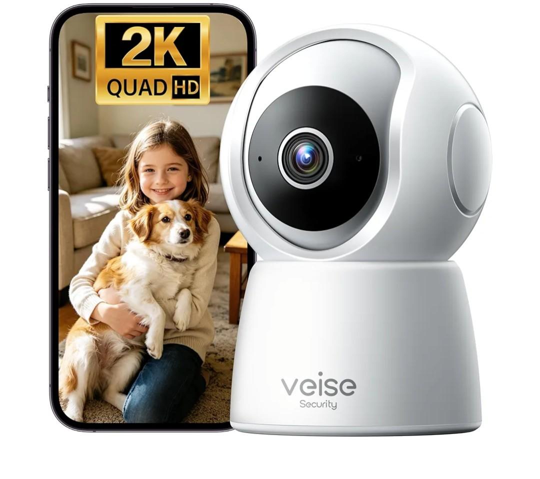 Veise 2K Indoor Camera for Home Security, 360° Wireless WiFi Pet & Baby Monitor with Phone App, AI Motion Detection, 2-Way Audio, Night Vision, SD/Cloud Storage, Works with Alexa & Google Home, 2.4GHz