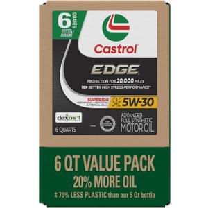 Castrol EDGE 5W-30 Advanced Full Synthetic Motor Oil, 6 Quarts EcoPack