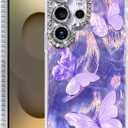 Compatible with Samsung Galaxy S25 Ultra Case,with [Shockproof Protective][Camera Protection] Cute Butterfly Aesthetic Phone Cover Anti-Yellowing Soft Slim Cover for Women Girl-Purple (S25 Ultar 6.8")