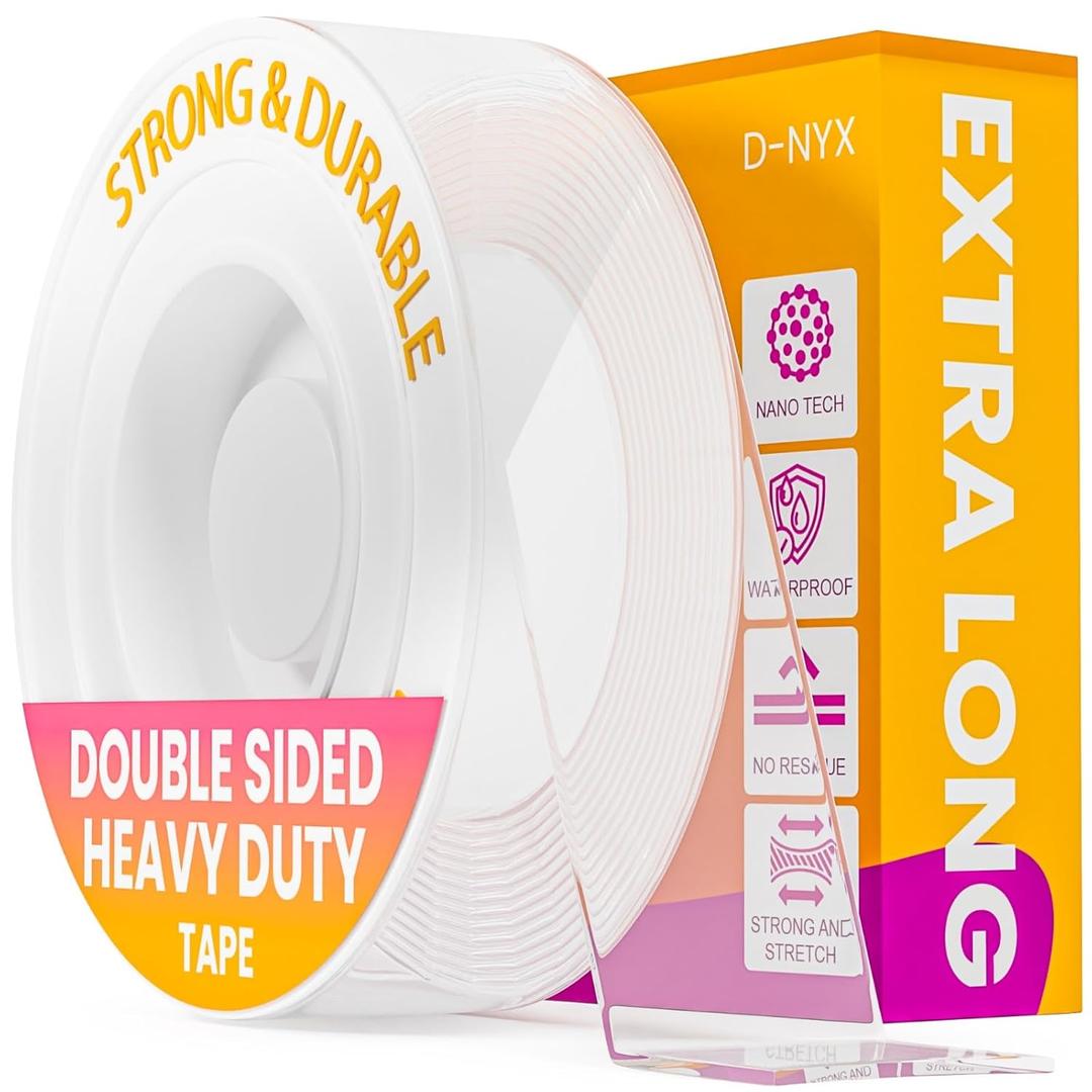D-NYX Heavy Duty Double Sided Tape - Extra Large Nano Double Sided Adhesive Tape 1.18 inch Wide Removable Wall Tape Sticky Poster Tape Decor Scrapbook Supplies Scrapbooking Strips 9.85ft