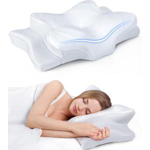 Ultra Pain Relief Cooling Pillow for Neck Support, Adjustable Cervical Pillow Cozy Sleeping, Odorless Ergonomic Contour Memory Foam Pillows, Orthopedic Bed Pillow for Side Back Stomach Sleeper