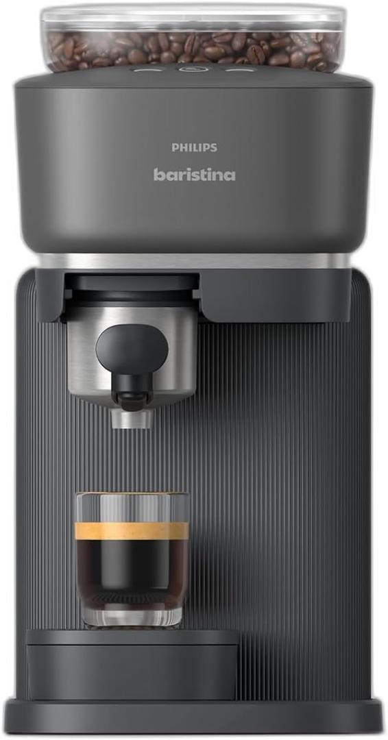 Philips Baristina Espresso Machine, Grind, Tamp & Brew Coffee Beans in One Swipe, Compact, 16 Bar Pump Pressure, Automatic Grinder, Black with Black Portafilter (BAR300/ 60)
