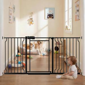 Fairy Baby Triple Lock Clear Baby Gate for Doorways, 57.6”-66.8” Extra Wide Acrylic Dog Gate for Stairs, Safety Child Gate Pressure Mounted No Drill, Auto Close Clear Pet Gate One-Hand Opening, Black, 57.6"-66.8"