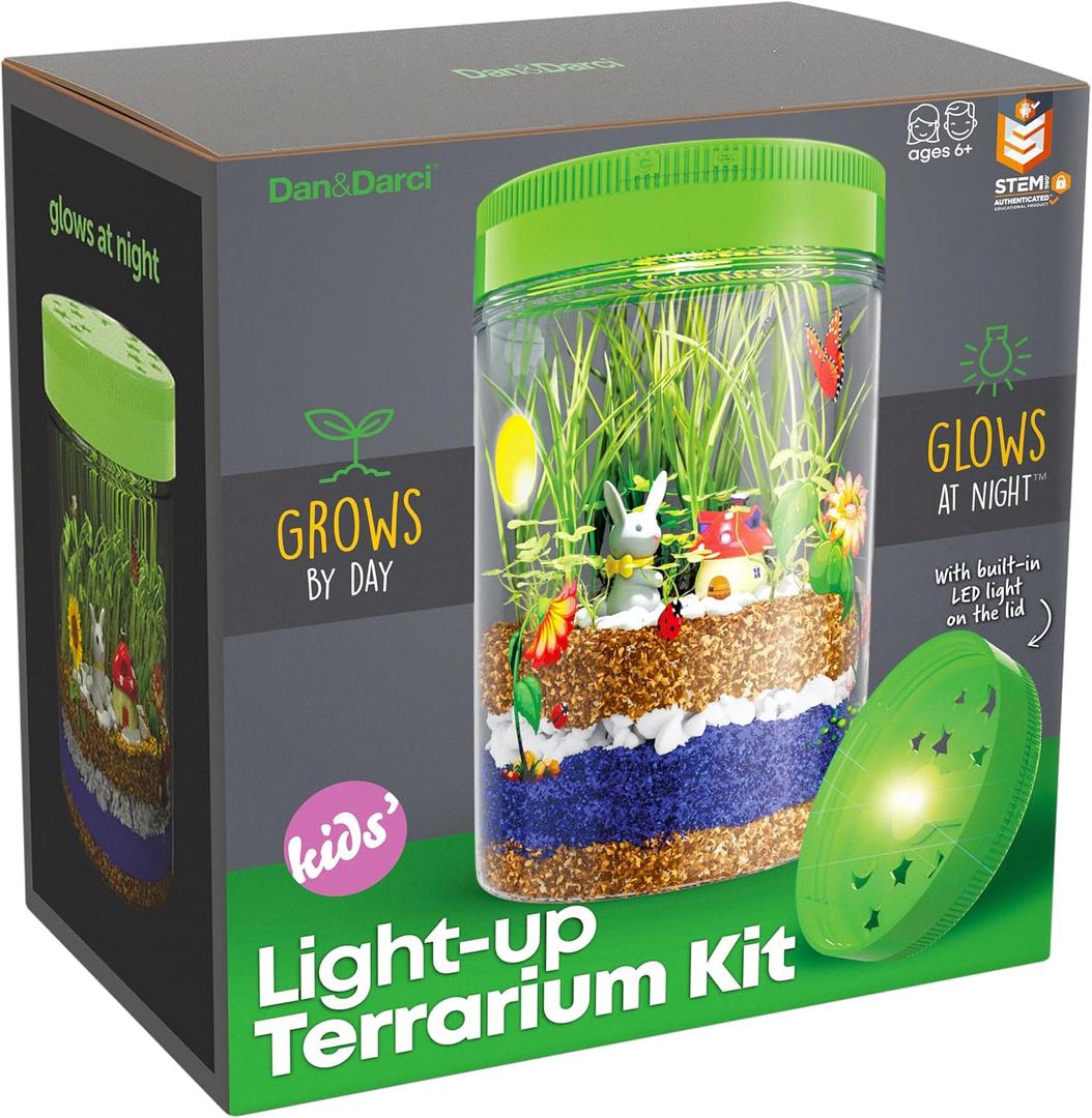 Dan&Darci Light-Up Terrarium Kit for Kids - STEM Science Kit - Educational DIY Toy for Boys & Girls - Birthday Craft Project Idea for Ages 6 7 8 9 10 11 12 Year Old