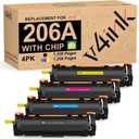 206A Toner Cartridge 4 Pack (Latest Upgraded Chip) Compatible Replacement for HP 206A 206X W2110A W2111A W2113A W2112A use with HP Color Pro M255 M255dw MFP M283fdw M283cdw M283 M282nw Printer