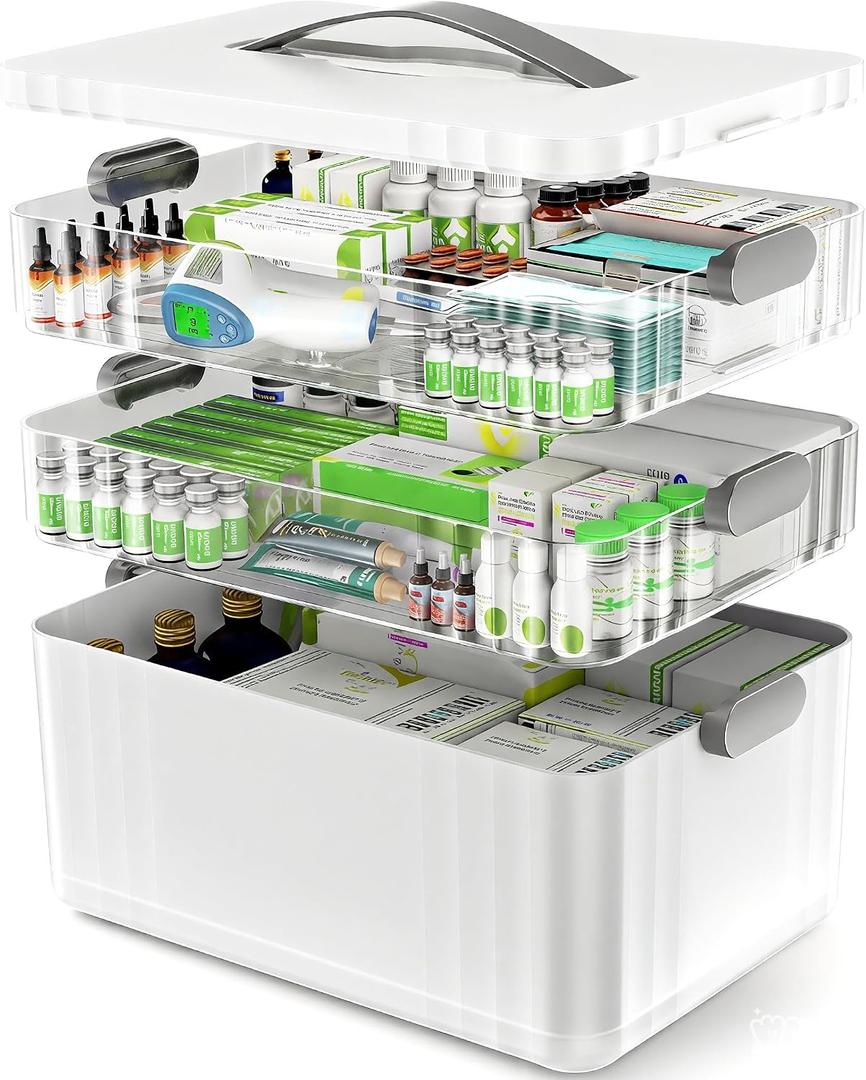 ARSTPEOE 3-Tier Medicine Organizer - Portable Medicine Cabinet with Plastic Handle, Multipurpose Medical Box, Pill Organizer, Empty First Aid Kit for Home