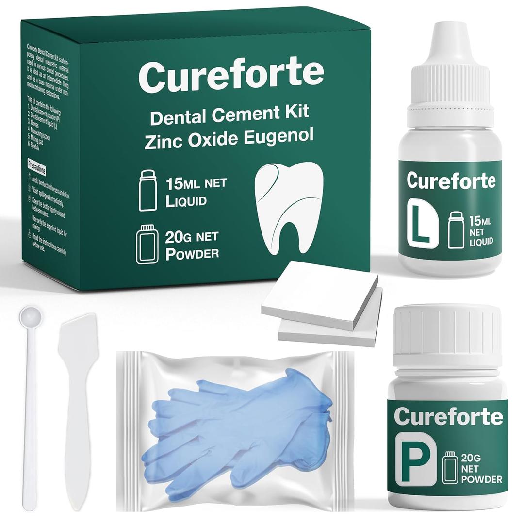 Zinc Oxide Eugenol Dental Cement Kit  Professional Temporary Crown & Bridge Glue for Tooth Fillings | Self-Curing, Strong Bond, and Pulp-Soothing Formula | Easy-to-Use Dental Repair Kit