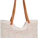 Crochet Beach Tote Bag for Women, Summer Knit Shoulder Bag with Leak-Proof Lining and Zipper, Boho Woven Purses Handbags