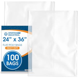 Spartan Industrial - 24" X 36" (100 Count) 2 Mil Heavy Duty Flat Open End Clear Plastic Poly Bags - For Packaging Cookware, Pillows, Quilts (Bags DO NOT Have Seal & DO NOT Have Prints)
