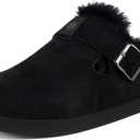 Fur Lined Clogs for Women Men | Suede Winter Slippers with Arch Support | Slip on Mules Potato Shoes with Removable Cushion Footbed | Warm Home House Shoes (5 Women/4 Men, Black)