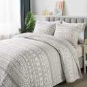 Travan 3-Piece Queen Quilt Set Striped Pattern Microfiber Soft Lightweight Bedding Set with Shams for All Season, Cream Strips, Queen Size