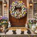 Utaly Easter-Door Mat Dirt Trapping Bunny-Outdoor Welcome Mats Non-Slip Outdoor Indoor-Entrance Low Profile Spring-Front Doormat for Home Decor 30" x 17"