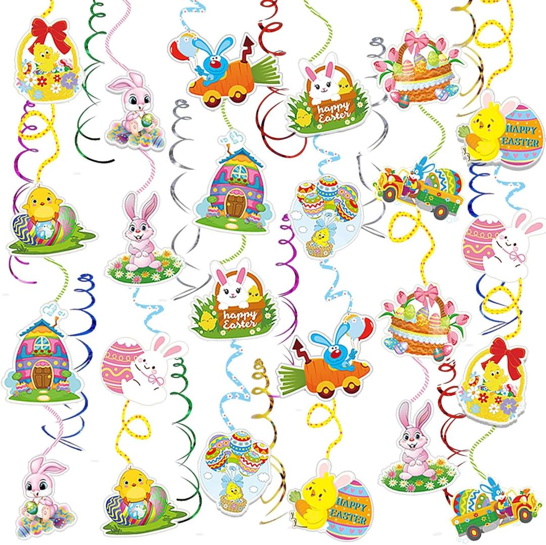 Easter Decorations for Home Decor - Easter Danner Kit, Happy Easter Banners with 3D Bunny Backdrop for Photography Birth Party Favors for Class Office Ceiling Decor Yard Garden Outdoor