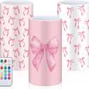 Retisee 3 Pcs Coquette Pink Bow Flameless LED Candles with Remote Pink Bow Room Decor 3x6 Inch Color Changing Battery Operated Pillar Candles for Party