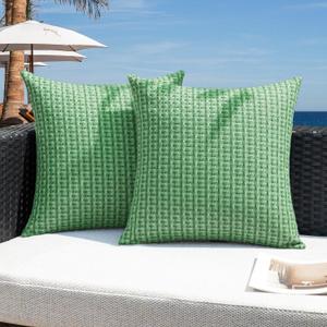 Kevin Textile Spring Outdoor Waterproof Throw Pillow Covers Pack of 2 Farmhouse Decorative Cushion Covers for Garden Patio Tent Balcony Bench Couch Sofa 18x18 Inch, Sage Green