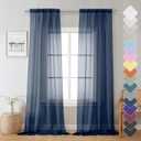 Lecloud Sheer Curtain Panels Set 96" Inches Long, Solid Voile Light Filtering Airy Curtains Window Treatment Drapes for Living Room, 2 Panels Elegant Bedroom Sheer Curtains, Navy Blue, 40" Wx96 L