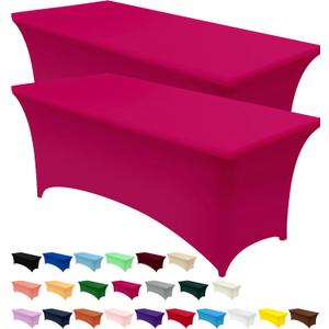 Utopia Kitchen Spandex Tablecloth 2 Pack [6FT, Fuchsia] Tight, Fitted, Washable and Wrinkle Resistant Stretch Table Cloth Rectangle Cover for Trade Show, Weddings & Parties [72Lx30Wx30H Inch]