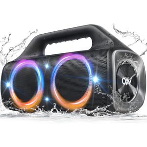 IPX67 Waterproof Bluetooth Speaker:80W(Peak) Loud Outdoor Portable Wireless Party Speakers with LED Lights,20H Playtime,Bluetooth 5.3,Deep Bass & TWS for Pool,Beach
