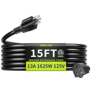 16/3 Black Extension Cord 15 FT Indoor, Short Extension Cord for Laptops, Coffee Makers, Office Home Appliances, 3 Prong Small Resistant Cable Flexible, 13A 125V 1625W ETL Listed