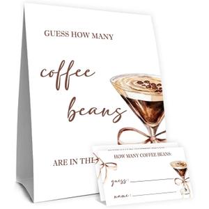 Coffee Party Decorations,Coffee Guess How Many Baby Shower Game,Guess How Many Coffees Beans Are In The Jar, Bridal Shower Games, Party Games & Activities 50 Cards And Sign
