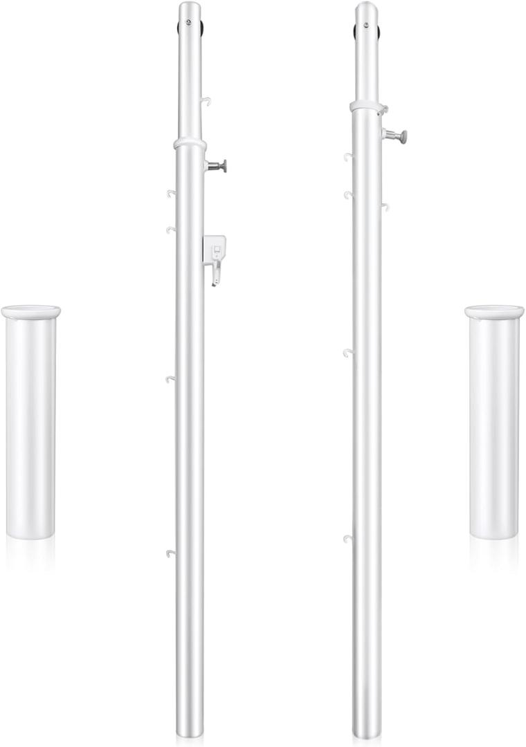 8 ft Adjustable Volleyball Poles Outdoor Badminton and Volleyball Post Iron Round Sport Telescopic Posts Replacement for Badminton Net, Ground Sleeves Included (Posts Only)