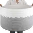 OIAHOMY 90L Blanket Basket for Living Room, Large Basket 23" x 23" x 13" with Handle, Laundry Hamper for Blankets, Pillows, Toy Storage for Kids, Dogs - Grey & White