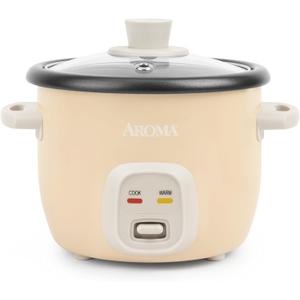 AROMA Mini Rice Cooker, 2-Cup (Uncooked) / 4-Cup (Cooked), Grain Cooker, Soup Maker, Oatmeal Cooker, Auto Keep Warm, 1 Qt, Milk Tea color