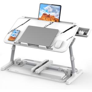 HETTHI Laptop Bed Tray Table, Adjustable Sturdy Laptop Stand for Bed with Premium Materials, Folding Portable Lap Desk with Drawer for Writing Working Reading Eating Couch Floor (Marble, 22.04"12.2")
