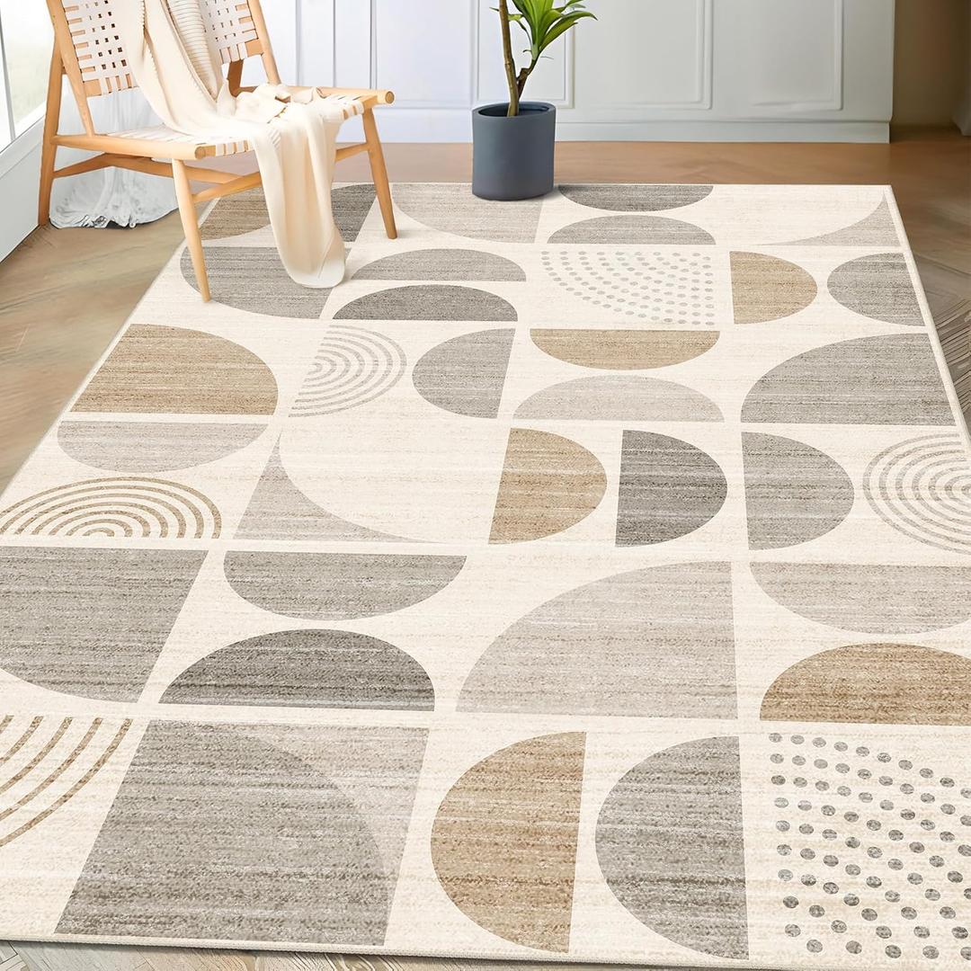 MUJOO Boho Rug Washable,3x5 Area Rugs for Bedroom Entryway Living Room Bedside,Small Throw Floor Carpet Non Slip Soft Indoor Modern Abstract Bohemian Neutral Beige (Beige and Cream)