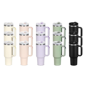 15 Pack 40 Oz Tumbler with Handle and Straw Bulk, 40 Oz Tumbler Stainless Steel Vacuum Insulation Keep Hot and Cold, 40 Oz Travel Coffee Mug with Silicone Spill Proof Stopper Set, Individually Boxed (Cream, Rose Quartz, Purple, Green, Black)