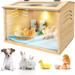 Chicken Brooder Box for Chicks & Quail with 3 Absorbent Pads, Feeder and Waterer - Adjustable Temperature Control Brooding Box for Small Chicken Coop & Quail Cage (15.7x12x12 Inches)