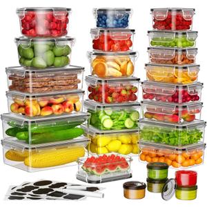 52 PCS Food Storage Containers with Lids Airtight (26 Containers & 26 Lids), Leak proof Meal Prep Container Set for Kitchen Storage, BPA-free, PVC-free Plastic, Microwave/Dishwasher Safe, Labels & Pen