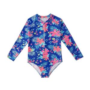 Tame the Sun Long Sleeve Girls' Swimsuit - Rash Guard with Frills, UPF 50+ Zipper Swimwear - Bathing Suit for Ages 15-16