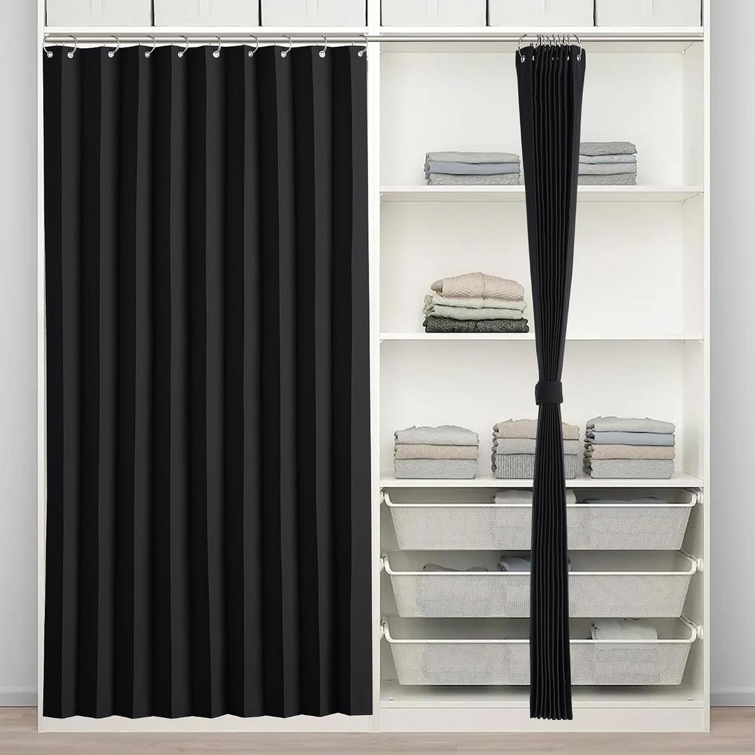 RYB HOME Black Blackout Curtains for Open Closet, Pleated Accordion Style Folding Doors for Room Divider Curtains Thermal Insulated for Doorway Soundproof, W 50 x L 80 in, 1 Panel