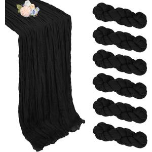 6 Pack Black Cheesecloth Table Runner 10ft Boho Gauze Fabric Cheese Cloth Table Runner 35 x 120 Inch Rustic Sheer Runner for Romantic Wedding Decor Baby Shower Party Table Decoration (6 Pcs - 10Ft)