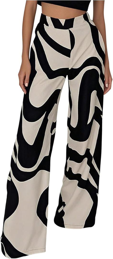 SweatyRocks Women's Wide Leg Pants High Waisted Palazzo Pants Casual Loose Trousers (Beige, L)