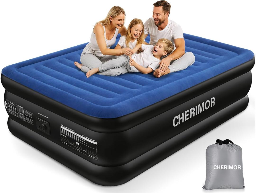 CHERIMOR Queen Air Mattress with Built-in Pump, 18" Raised Comfort, Multi-Layer Leakproof, Heavy-Duty Support Blow Up Mattress, 800lbs High Capacity, 3 Min Inflation for Home Camping Guests