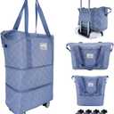 Expandable foldable duffel bag suitcase, detachable rolling wheels,carry-on large duffel bag,luggage bag,suit gym,camping,travel or business trip,Gift for wife and parents-Checkerboard(BLUE)