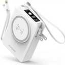 10000mAh Portable Charger Power Bank for magsafe, 22.5W Fast Charging Wall Plug Power Bank for iPhone Andriod Sumsung 5 in 1 Travel Wireless Charger Built in USB C Lightning Cables-B, White