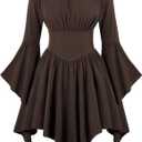 Scarlet Darkness Renaissance Costume Women Pirate Peasant Off Shoulder Bell Sleeve Fairy Dress (Medium, Brown)