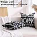 Boho Throw Pillow Covers Black 18x18 Set of 2 Square Neutral White Accent Farmhouse Pillowcase Double Sided Pattern Vintage Antique Ethnic Decor Pillow Case for Sofa, Couch, Living Room