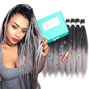 Roeula T1B/Grey Pre Stretched Braiding Hair 20 Inch 8 Packs Ombre Off Black to Silver Grey Braiding Hair Pre Stretched Professional Prestretched Synthetic Braids (T1B/Grey, 20 Inch (pack of 8))