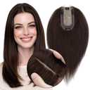 MY-LADY Human Hair Toppers for Women Real Human Hair Thin 7 * 13CM Silk Base with Lace Clip in Remy Hairpieces 150% Density 14 Inch Dark Brown