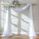 Wedding Arch Draping Fabric, 1 Panel 28" x19ft White Arch Drapes & 1 Panel 16" x19ft Silver Sequin Fabric Drapes Arbor Backdrop Curtain for Wedding Arch Ceremony Bridal Shower Reception