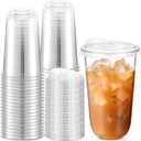 Ziliny 50 Sets Clear Plastic Cups with Strawless Sip Lids, Thickened Clear Disposable Plastic PET Crystal Cups for Iced Coffee, Smoothie, Cold Beverage, Drink Shops and Party Catering (18 oz)