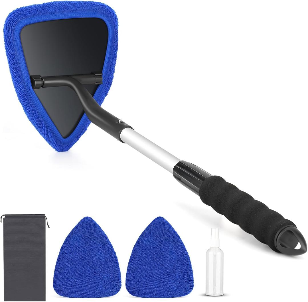 24 Inch Car Windshield Cleaner Tool, 3D Window Cleaning Wand with Microfiber Towel and Long Handle Pro Set (Blue)