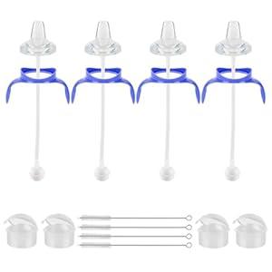 Sippy Cup Conversion Kit for Lansinoh Baby Bottles,Sippy Cup Transition Kit with Weighted Straw, Soft Sippy Nipples and Handles for Toddler, 4 Pack,6m+