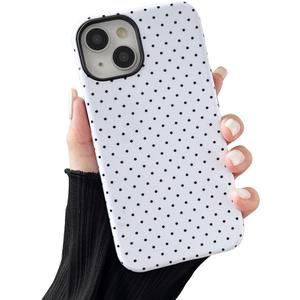 Compatible with iPhone 13/14 Case, Fashion Cute Polka Dot Pattern Aesthetic Design for Women, Soft TPU and Hard Back Shockproof Phone Case for iPhone 13/14 6.1 inch, White