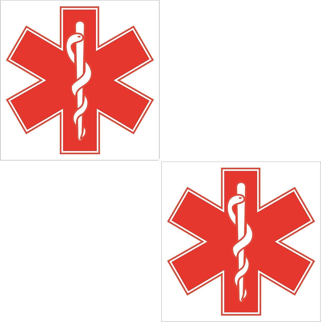 Medical Alert Stickers Red Star Of Life (Pack Of 2 Stickers), Reflective Decals, For Wheelchairs, Windows, Car Bumpers, Indoor And Outdoor Use (Red Star)
