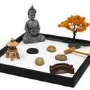Nature's Mark Mini Zen Garden Kit for Desk with Rake, White Sand, Buddha, Bridge Black Square Base, River Rocks and Mini Blossom Tree (9Lx9W A)